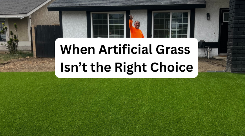 Man on artificial grass front lawn
