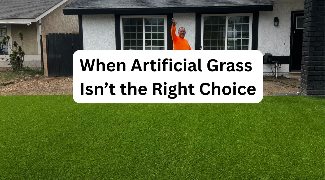 Man on artificial grass front lawn